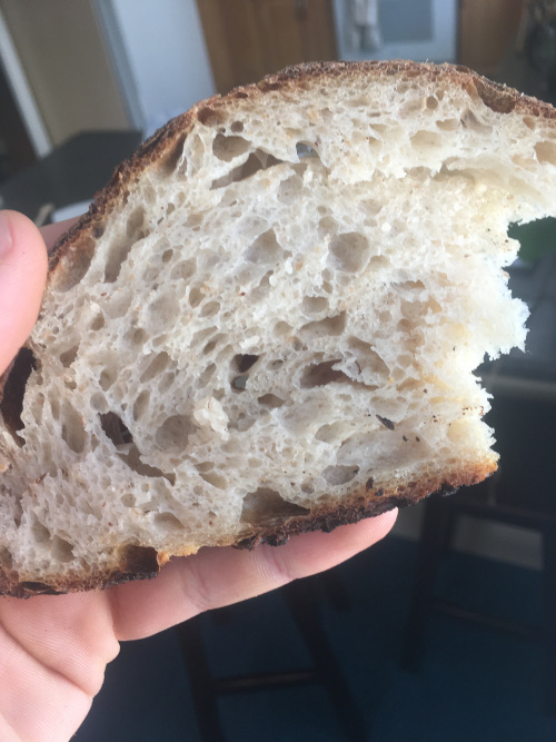 Delicious, fluffy sourdough. My first loaf using the Tartine recipe.