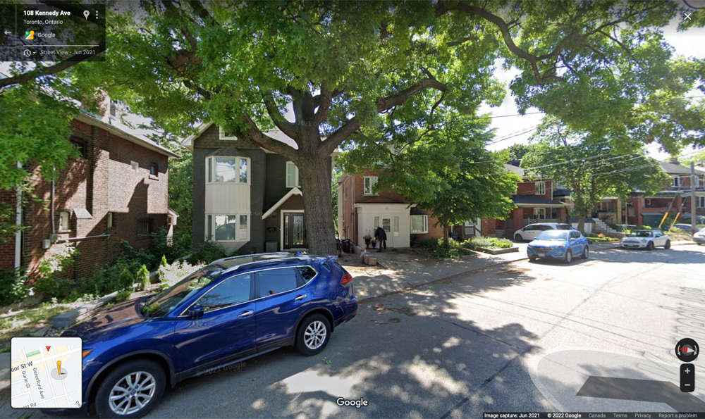 A street directly beside the Runnymede subway station in Toronto. Some of these homes are duplexes; many of them are not.